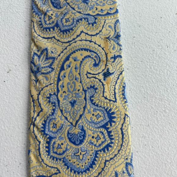 "346" Brooks Brothers Men's Tie 58" 100% Pure Silk Ivory/ Blue Paisley Floral - Picture 5 of 8